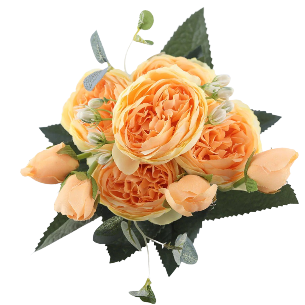 Kunstige silkepioner og rose blomsterbukett