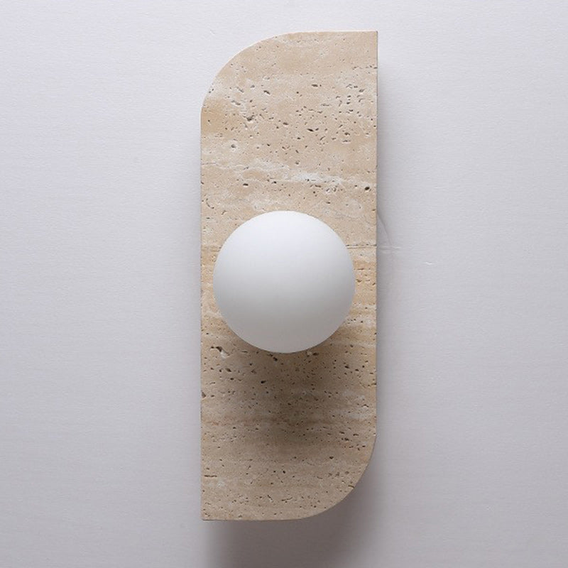 Norvo | Tradisjonell japansk rektangulær rund globe gul travertin glasskjerm 1/2/3 lys vegglampe for stue