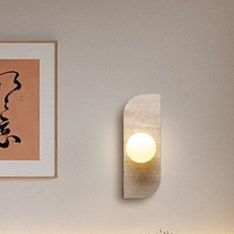 Norvo | Tradisjonell japansk rektangulær rund globe gul travertin glasskjerm 1/2/3 lys vegglampe for stue