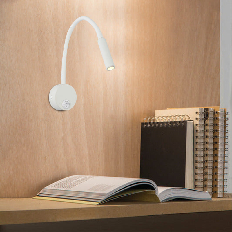 Norvo | Modern Minimalist Iron Round Flexible Bend Tube LED Reading Lamp Wall Sconce Lamp for Bedroom