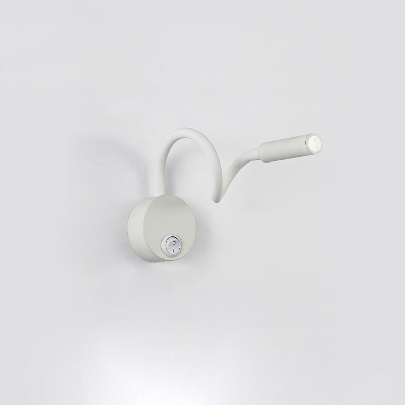 Norvo | Modern Minimalist Iron Round Flexible Bend Tube LED Reading Lamp Wall Sconce Lamp for Bedroom