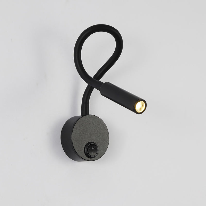 Norvo | Modern Minimalist Iron Round Flexible Bend Tube LED Reading Lamp Wall Sconce Lamp for Bedroom