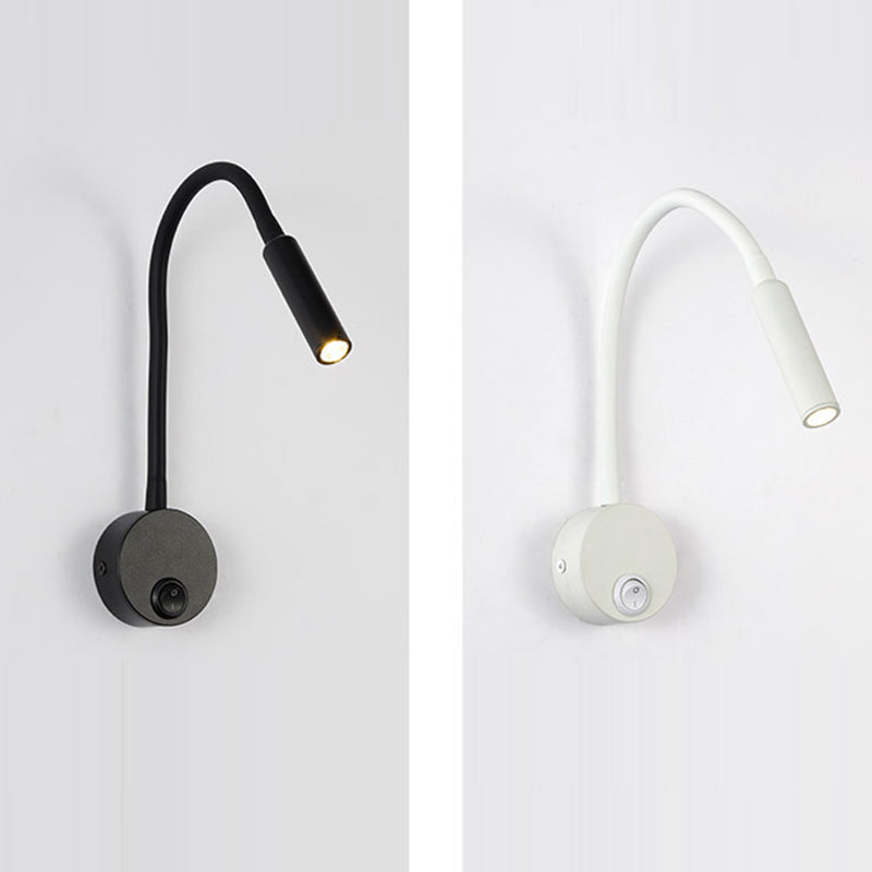 Norvo | Modern Minimalist Iron Round Flexible Bend Tube LED Reading Lamp Wall Sconce Lamp for Bedroom