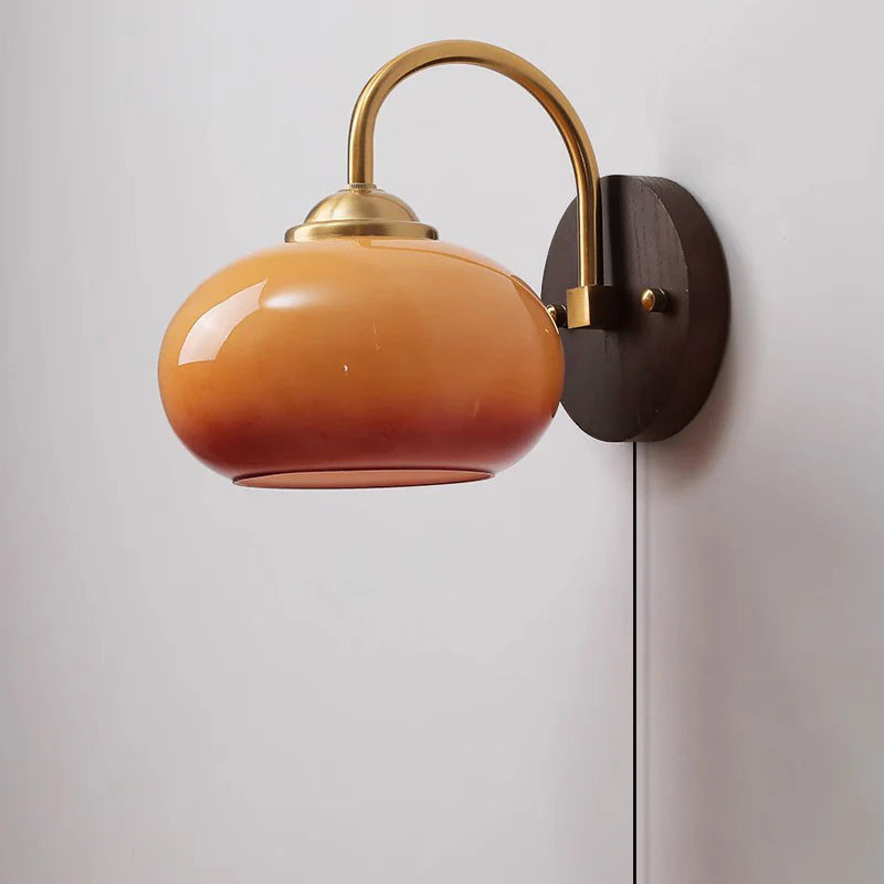 Norvo | Moderne Mid-Century Krem Rund Oval Ask Tre Glass 1-Lys Vegglampe for Soverom