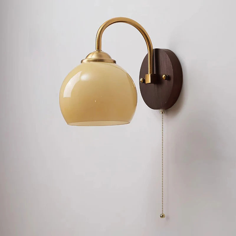 Norvo | Moderne Mid-Century Krem Rund Oval Ask Tre Glass 1-Lys Vegglampe for Soverom
