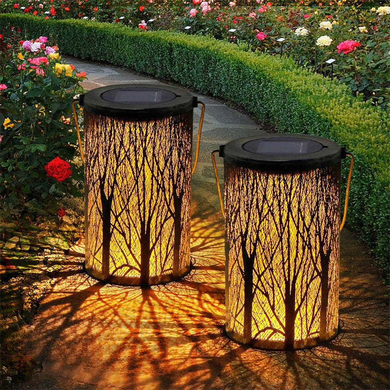 Norvo | Moderne Art Deco Solar vanntett hul tre sylinder jern LED landskapsbelysning utendørs lys for hage