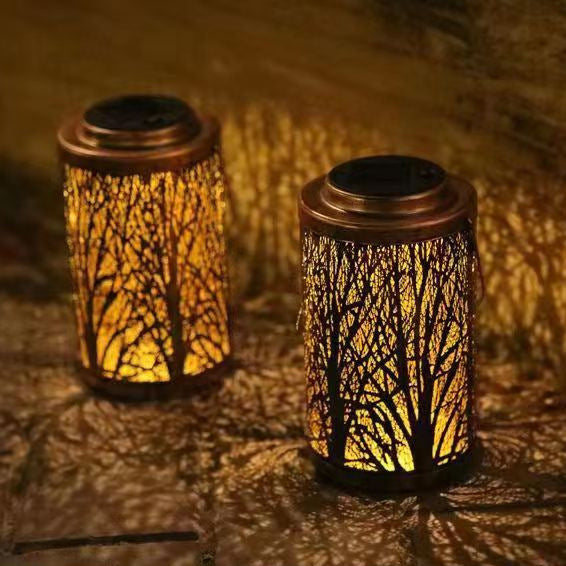 Norvo | Moderne Art Deco Solar vanntett hul tre sylinder jern LED landskapsbelysning utendørs lys for hage