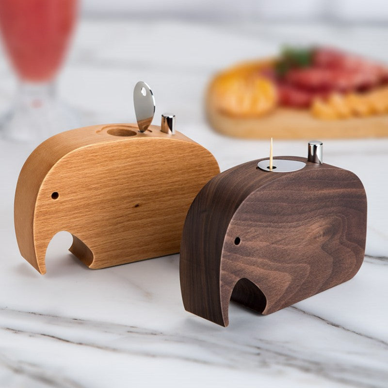 Norvo | Push-To-Dispense Solid Wood Elephant Tannpirkholder