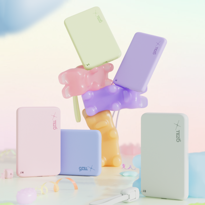 Norvo | Ultra-Tynn Fargerik Magnetisk Lader Power Bank Med Innebygd Snor