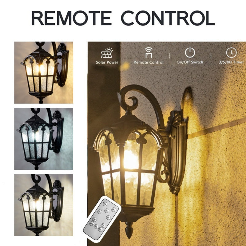 Norvo | Sollys Vanntett Utendørs Vegglampe | Vintage Design med Fjernkontroll for Veranda, Patio & Hagebruk