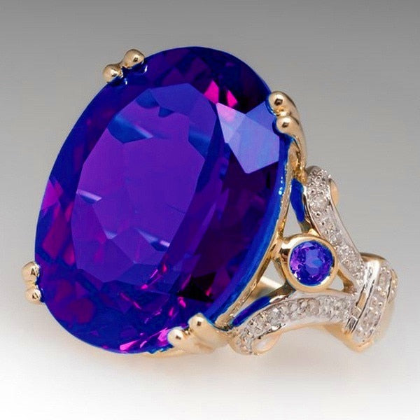 Norvo | Fashionable Luksuriøs Fargerik Kubisk Zirkonia Ring Oval Steinfinger Ring For Kvinner