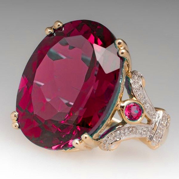 Norvo | Fashionable Luksuriøs Fargerik Kubisk Zirkonia Ring Oval Steinfinger Ring For Kvinner