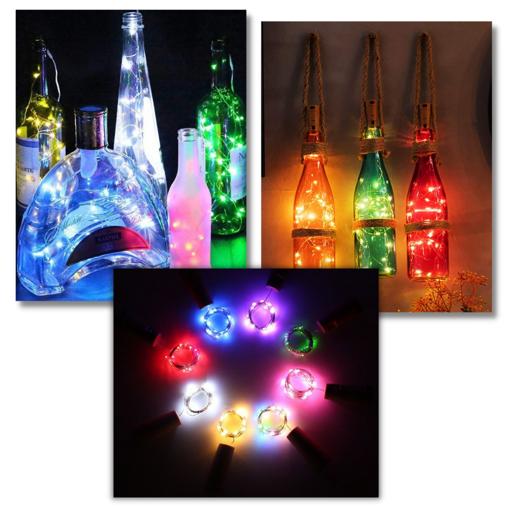 Flaske LED-lys med kork (pakke med 3 stk.)