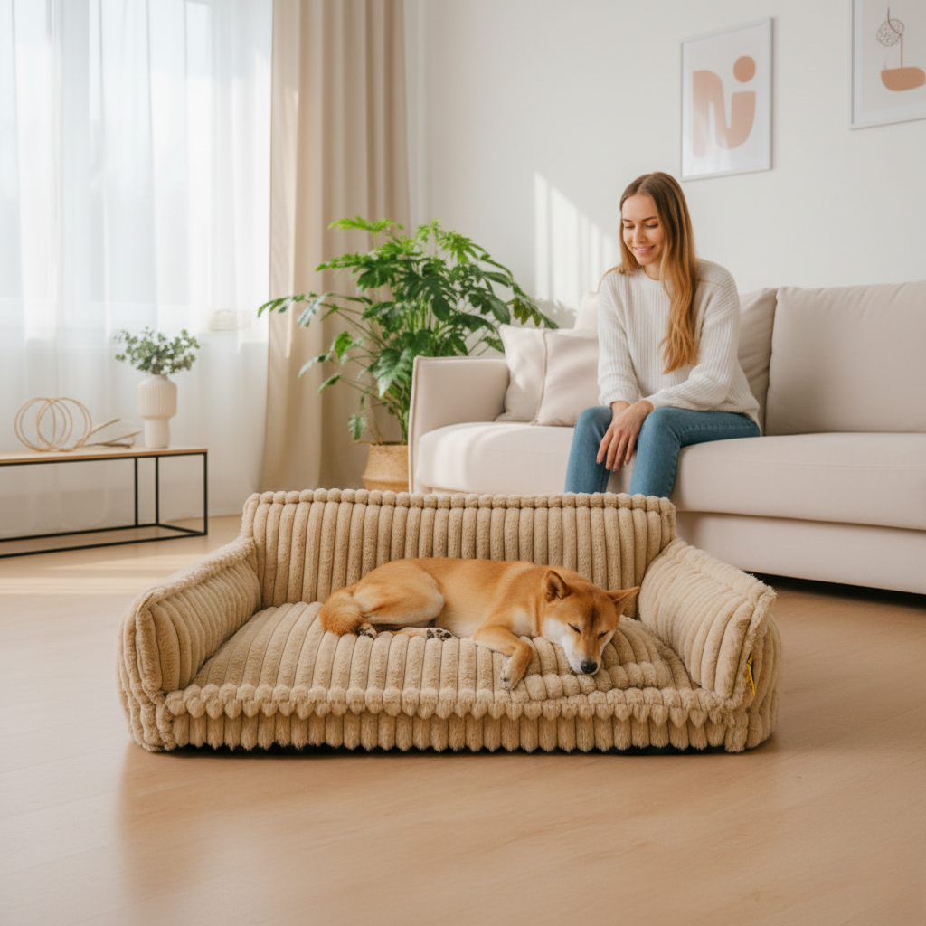 Norvo | Ortopedisk Hundesofa med Vaskbart Plysjtrekk