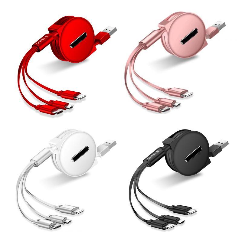 Norvo | 3-1 Uttrekkbar ladekabel for IOS, Micro og Type-c