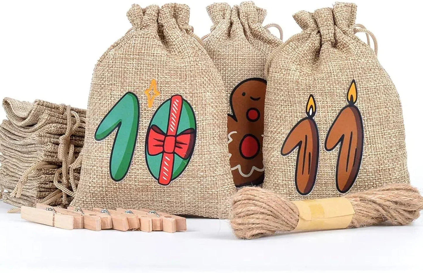 Norvo | DIY Jute Adventskalender med 24 tomme lommer til jul - Henge nedtelling kalender