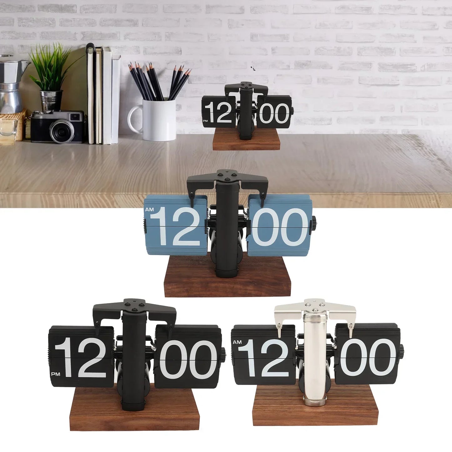 Norvo | Silvara – Vintage Flip Down Clock in Valnøtt Tre | Retro Mekanisk Design