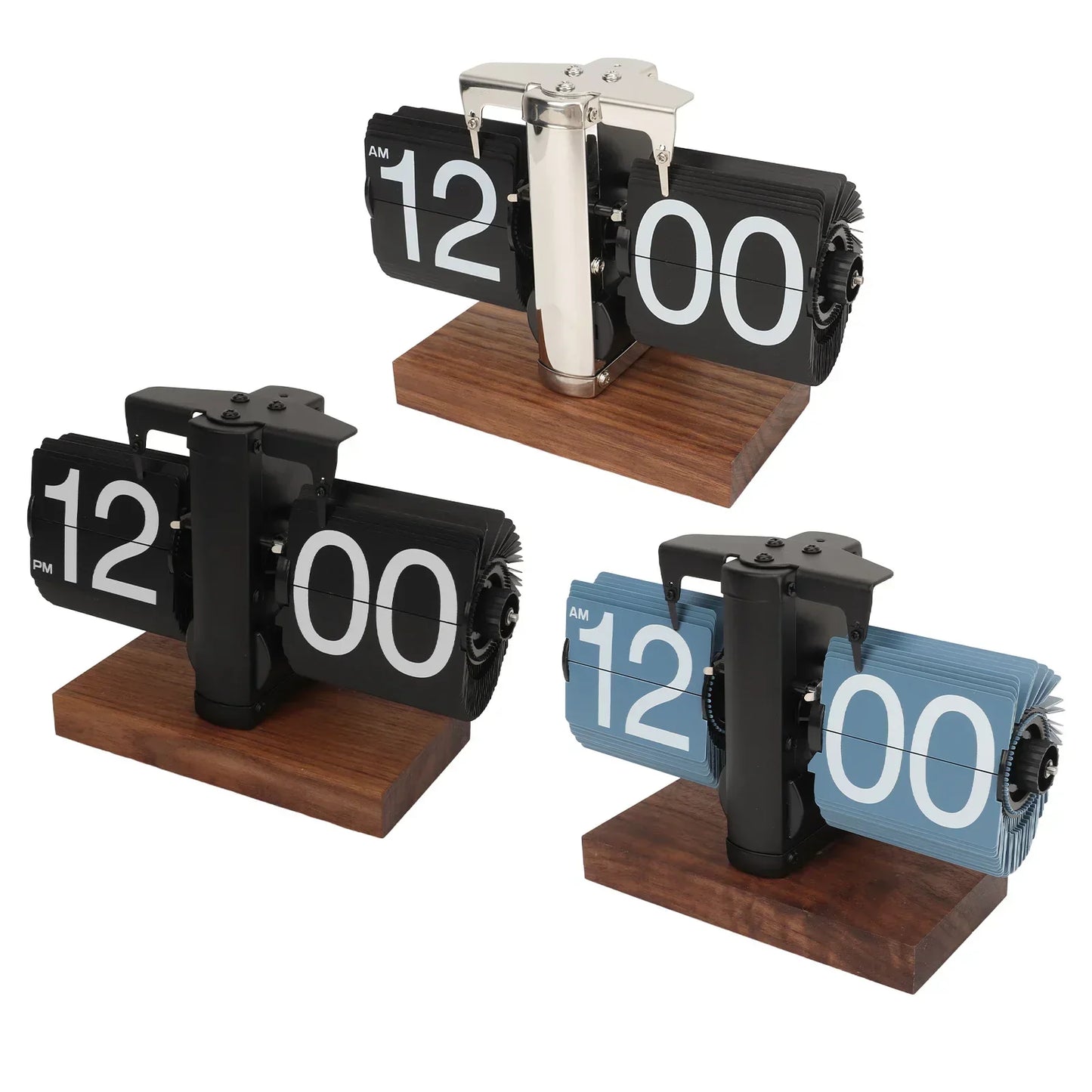 Norvo | Silvara – Vintage Flip Down Clock in Valnøtt Tre | Retro Mekanisk Design