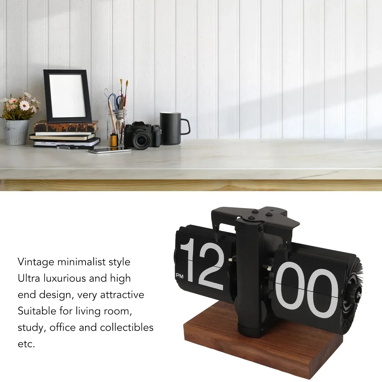 Norvo | Silvara – Vintage Flip Down Clock in Valnøtt Tre | Retro Mekanisk Design