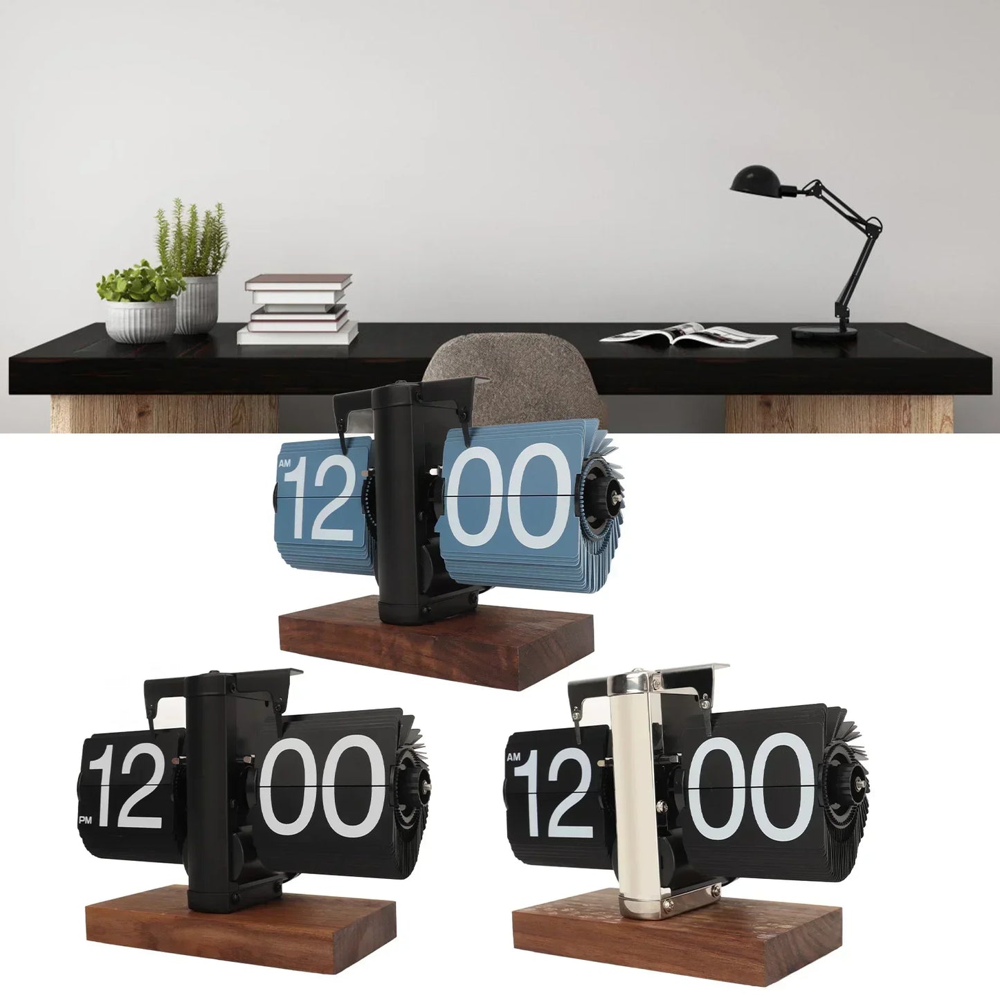 Norvo | Silvara – Vintage Flip Down Clock in Valnøtt Tre | Retro Mekanisk Design