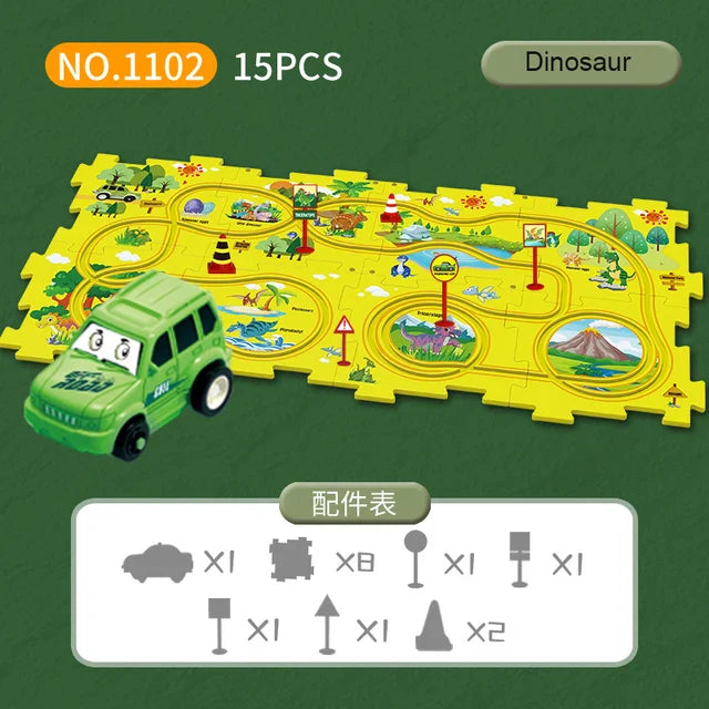 Norvo | Dinosaur Trase Kjøretøy Leke Foreldre-barn Interaktiv Montering Puslespill Utdannende DIY Vei Racerbil Sett Spor Skinne Leker For Barn