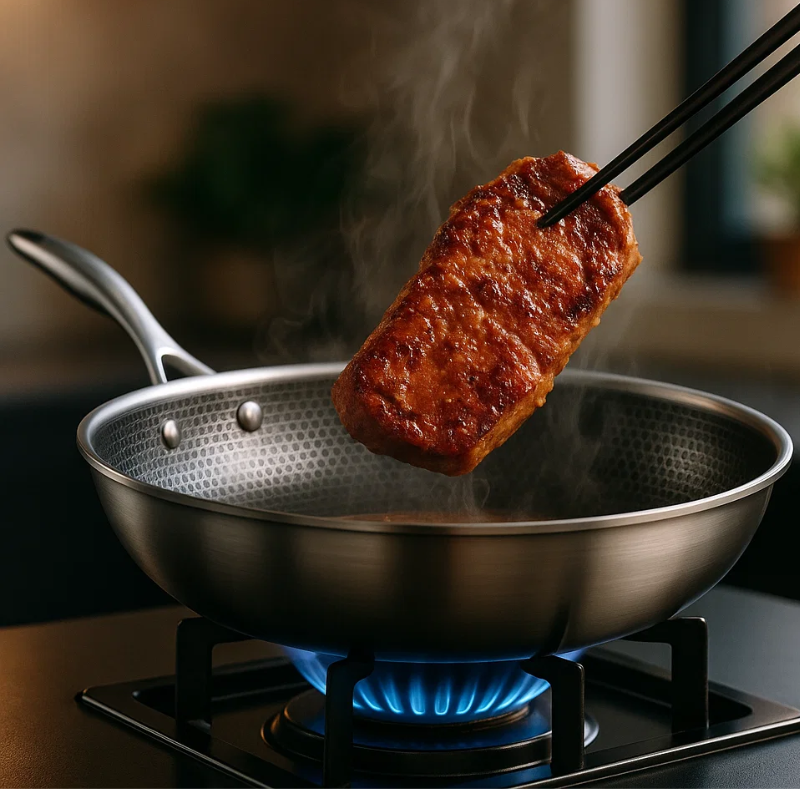 Norvo | Rustfritt Stål Non-Stick Stekepanne | Slitesterk, Ergonomisk Design & Kompatibel med Alle Kokeplater for Hverdagsmatlaging