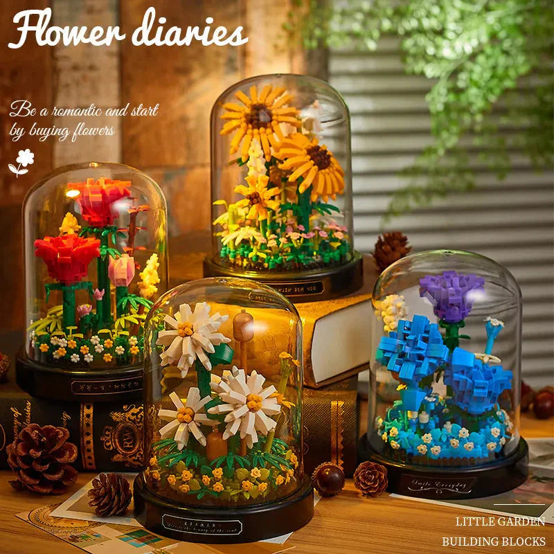 Norvo | Diy Mikro Blomster Byggekuber Mini Murstein Partikler Evig Liv Blomster Hjem Dekorasjon Monteringspuslespill Leketøysgave til Barn