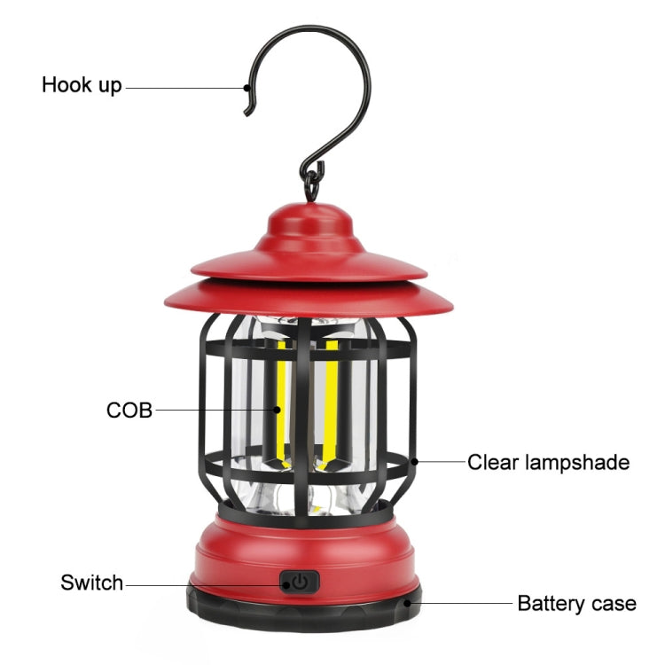 Bærbar Retro Hengende Lampe Lantern Camping Telt Lys, Type: Batteritype, Ikke Inkludert Batteri (Rød)