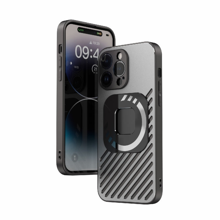 Norvo | For iPhone 14 R-JUST Telefonveske Speil Kvadrat Rund PC+TPU (Svart)