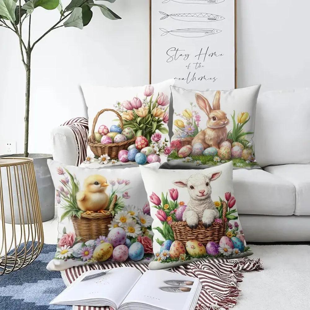 Norvo | Påske Blomster Kaniner Putetrekk | 4pk Sett