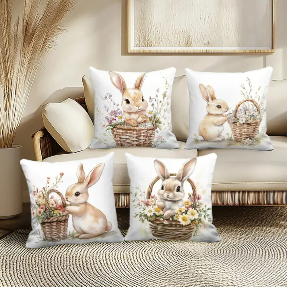 Norvo | Påske Blomster Kaniner Putetrekk | 4pk Sett