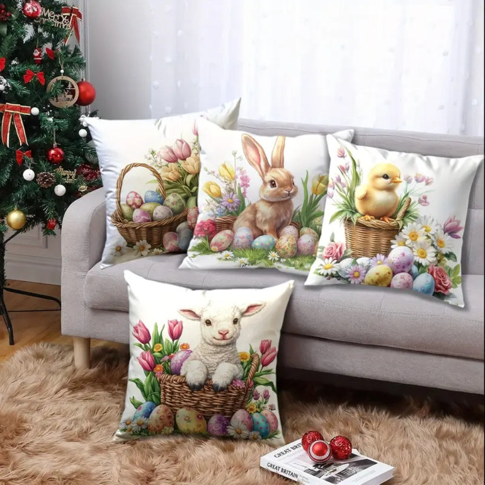 Norvo | Påske Blomster Kaniner Putetrekk | 4pk Sett