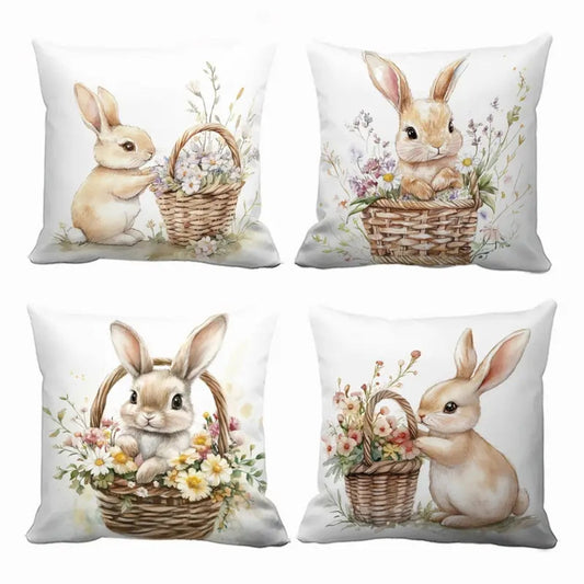 Norvo | Påske Blomster Kaniner Putetrekk | 4pk Sett