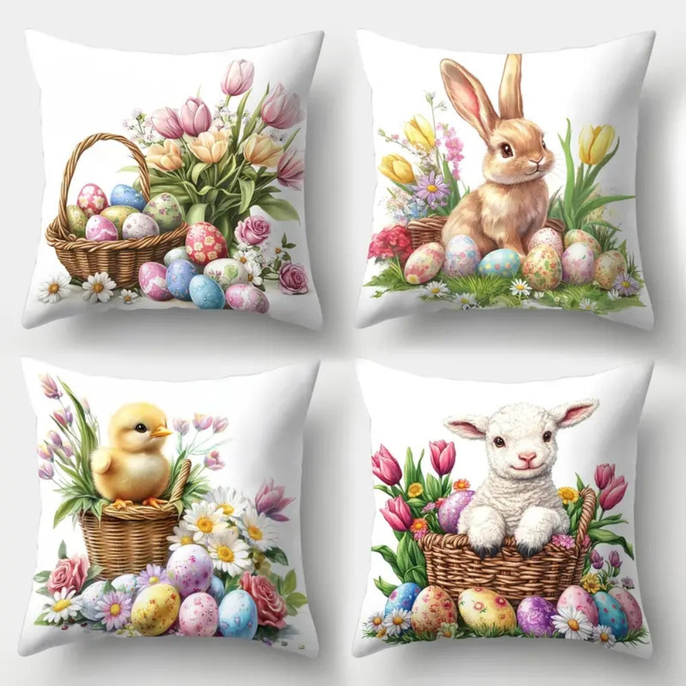 Norvo | Påske Blomster Kaniner Putetrekk | 4pk Sett