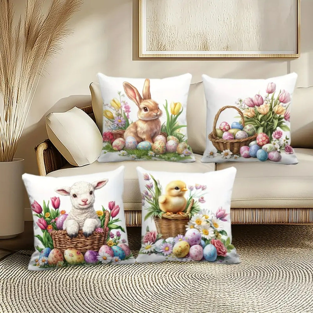 Norvo | Påske Blomster Kaniner Putetrekk | 4pk Sett