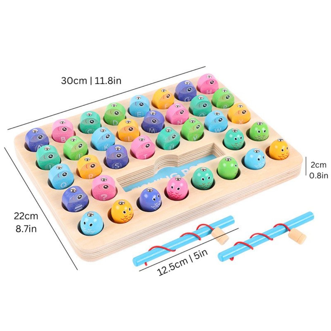 Norvo | Magnetix Fish & Spell | Utdanningsmessig Tre Fiskespill med Magnetiske Bokstaver - Utdanningsleketøy