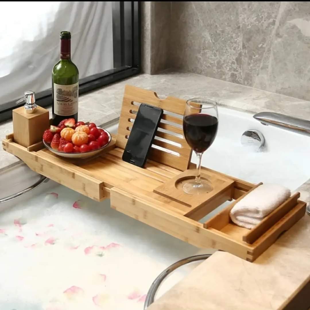 Norvo | Utvidbar Bambus Badebalje/ Caddy Tray med Stativ