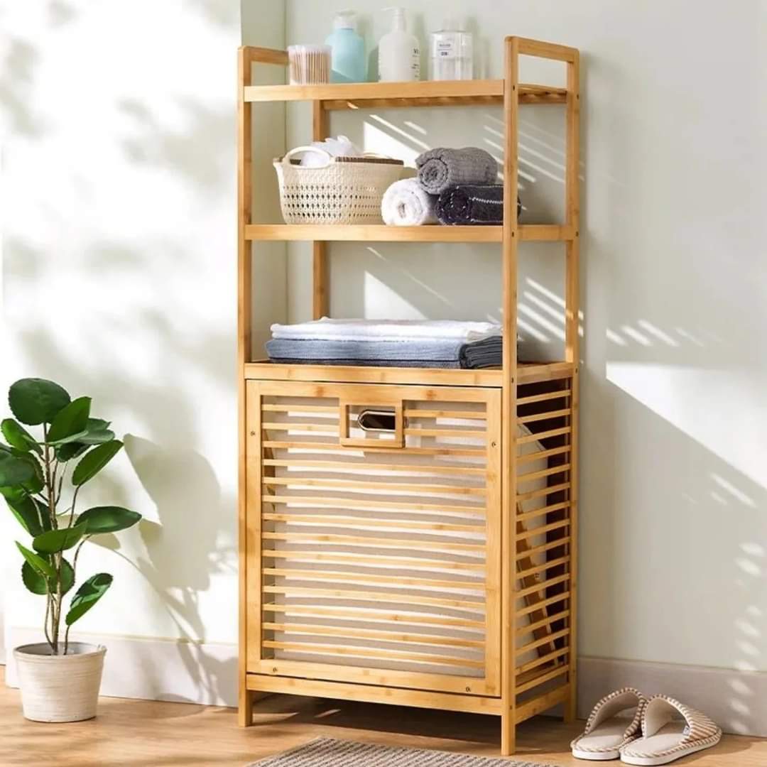 3 Tiershyller Bambus Vaskekurv Organizer Sort