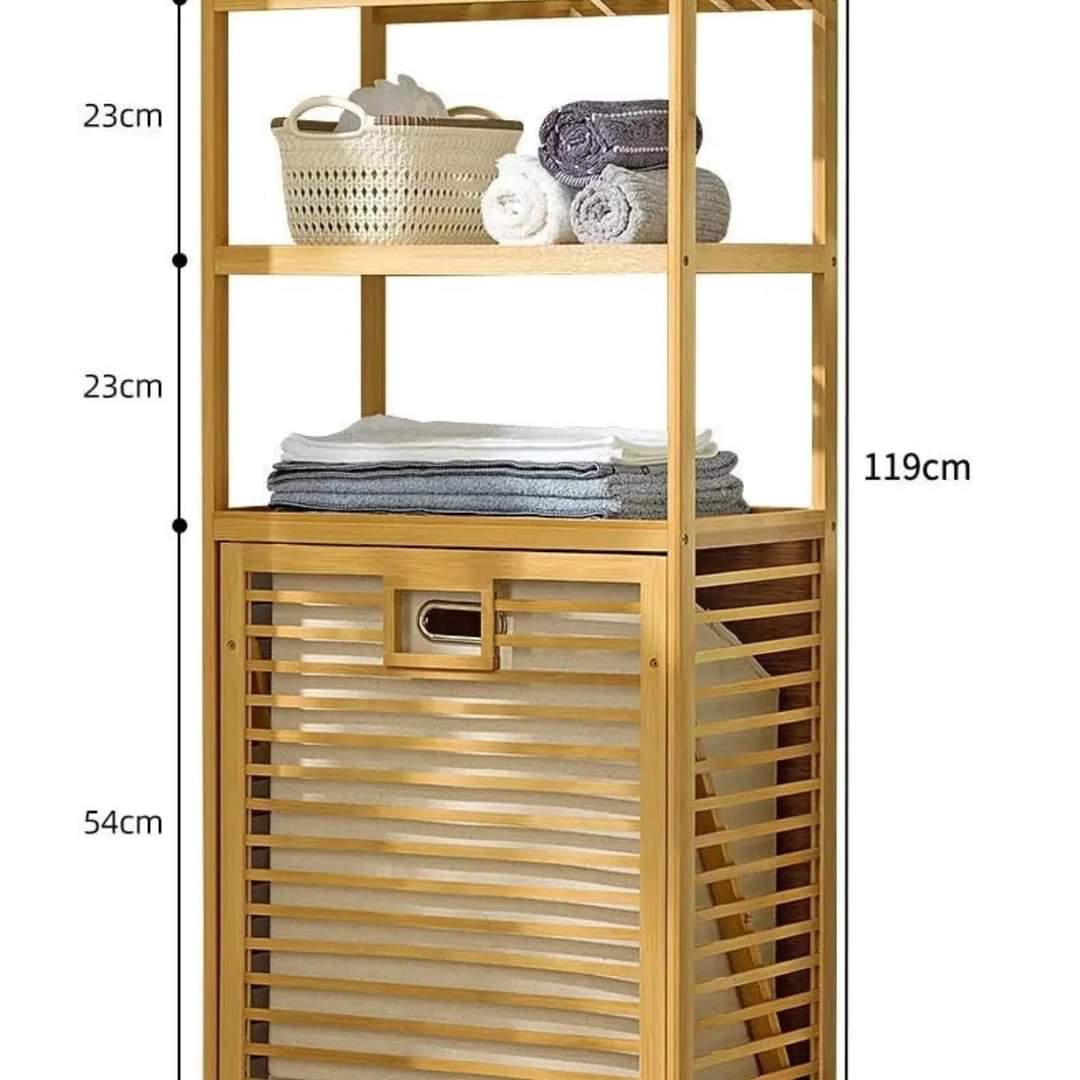 3 Tiershyller Bambus Vaskekurv Organizer Sort