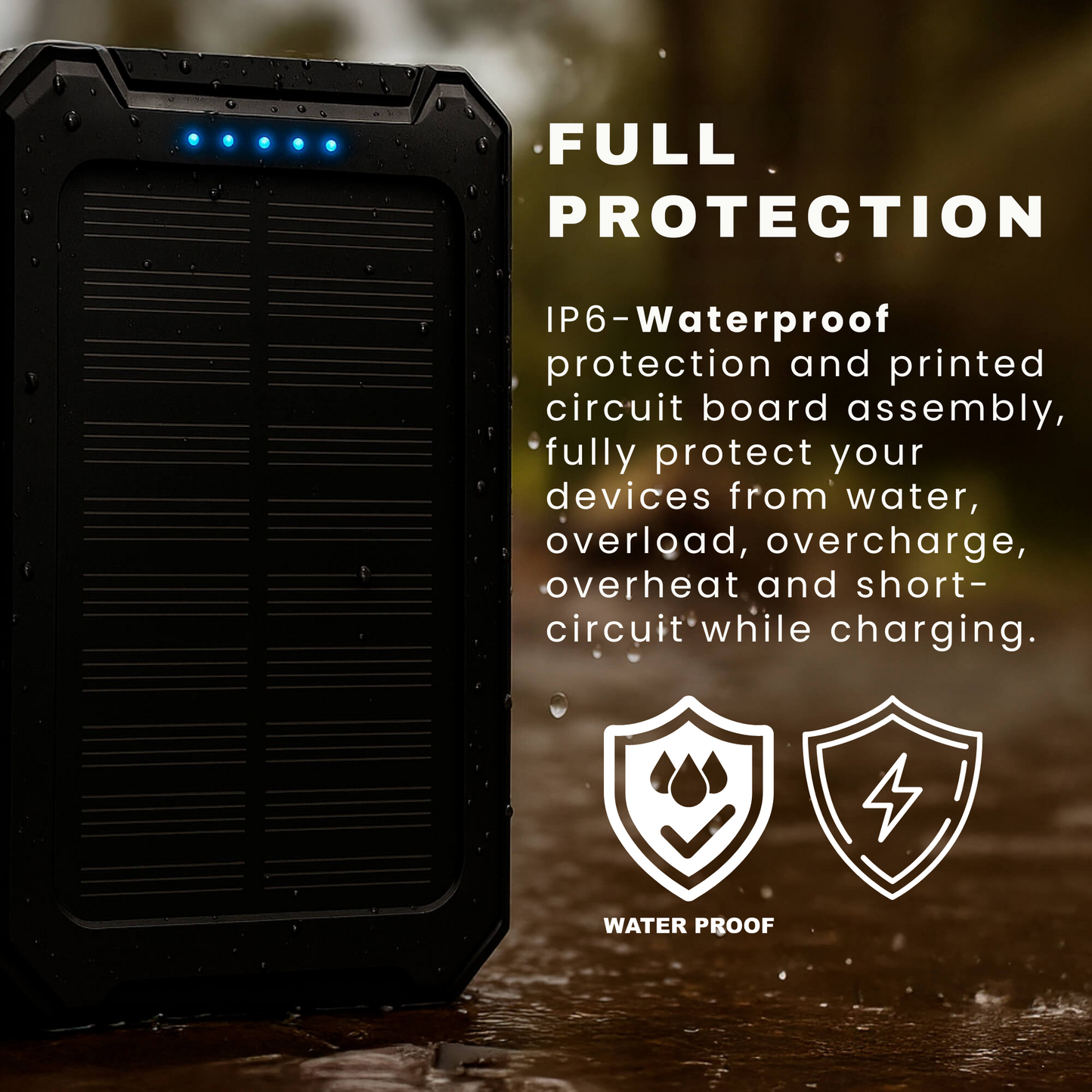 Norvo | 500000mAh Solenergilader Vanntett Strømbank Ekstern