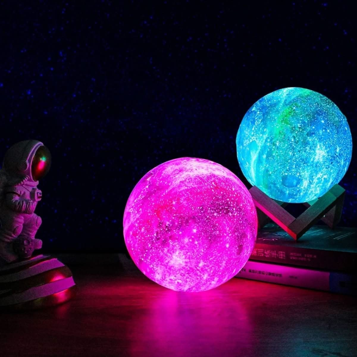 Norvo | 3D-Måne Lampe med 16 Farger & Trestativ for Stemningsbelysning