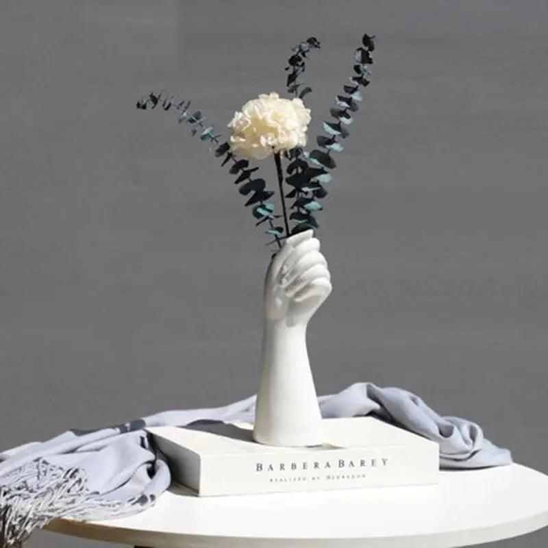 Norvo keramisk hvit hånd vase - Porselen bordvase for hjemmekontor dekor & floral komposisjon