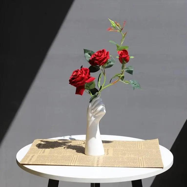Norvo keramisk hvit hånd vase - Porselen bordvase for hjemmekontor dekor & floral komposisjon