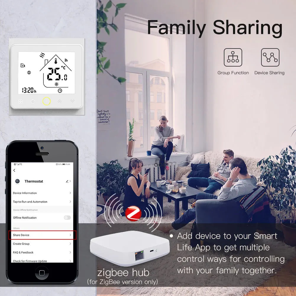 Tuya ZigBee Smart Termostat Hub med LCD-skjerm - WiFi Vannvarmer & Gulvkontroll via SmartLife Google Alexa-apper