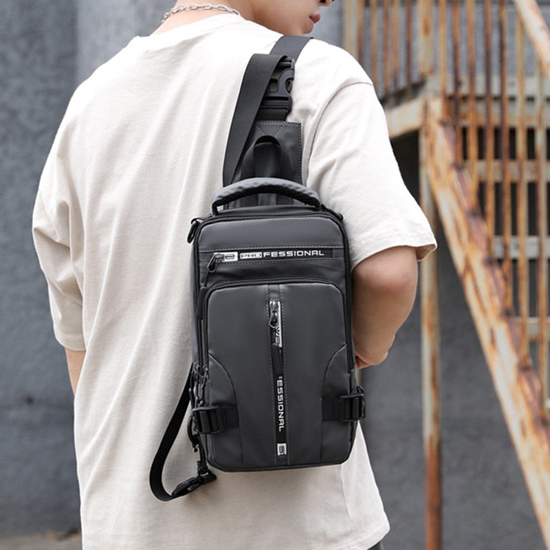 Norvo | Vanntett Oxford Crossbody Bag, Tyverisikkert Sling Bag, USB Lading & Flerlommes Design