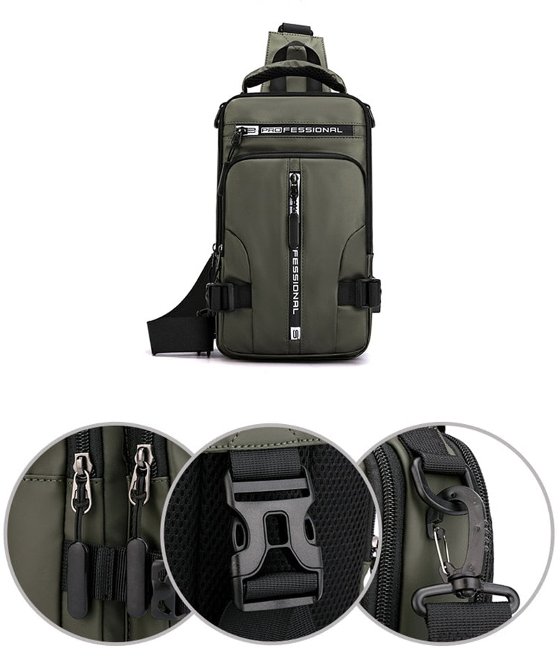 Norvo | Vanntett Oxford Crossbody Bag, Tyverisikkert Sling Bag, USB Lading & Flerlommes Design