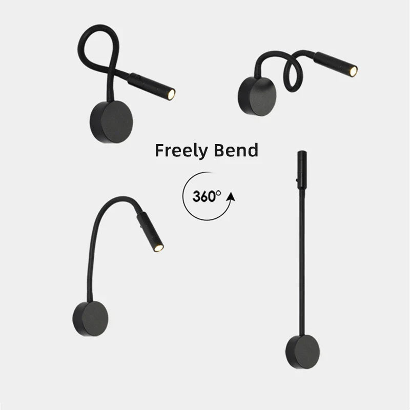 Norvo | Moderne Fleksibel LED Leselampe med Bryter for Soverom og Studie - 1W/3W