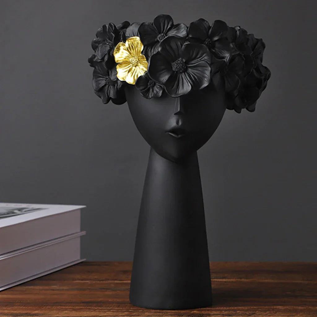 Norvo | Nordisk Jente Hode Blomst Harpiks Vase Statue Blomst Blomster Vaser for Kontor Skrivbord Tørkede Blomster Ornamenter Dekor Beholder