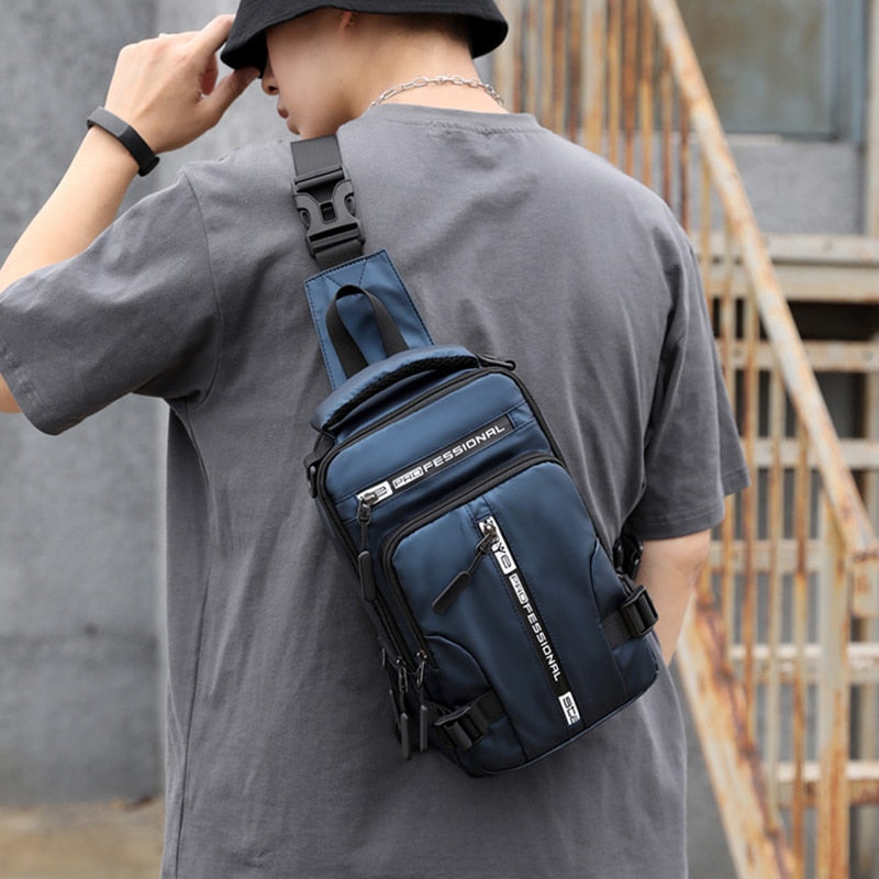 Norvo | Vanntett Oxford Crossbody Bag, Tyverisikkert Sling Bag, USB Lading & Flerlommes Design