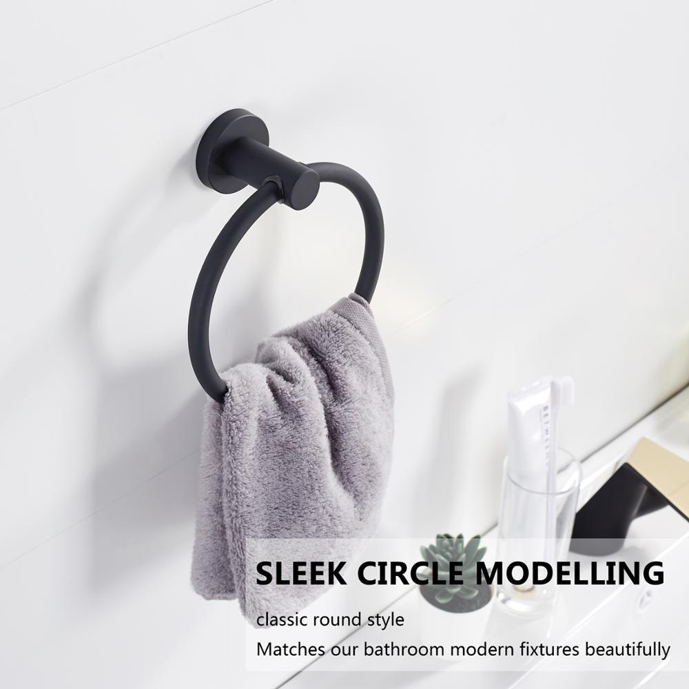Norvo | Håndkleholder laget av 304 rustfritt stål i krom, Rundt enkelt design, Svart, Europeisk baderoms tilbehør, Rustfritt